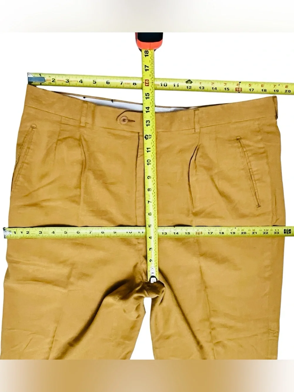 Vintage Vitali 100% Linen Men’s Pants Pleated Mustard/Yellow Pockets Sz 40x28